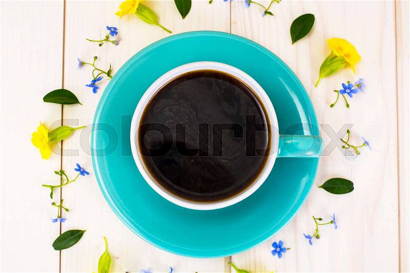 Cup of Coffee with Flowers. Studio Photo, stock photo