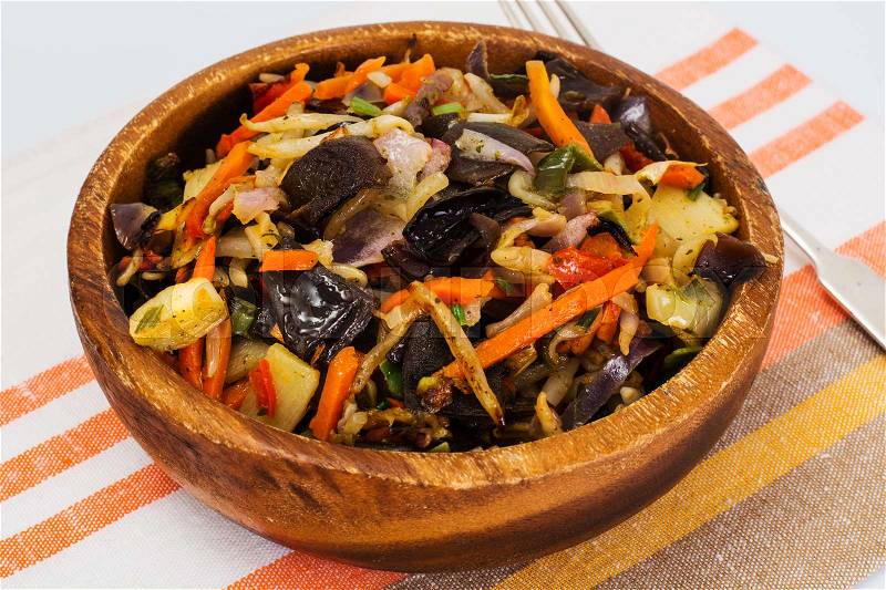 Chinese Vegetable Stew. Paprika, Peas, Carrots. Diet Food. Studio Photo, stock photo