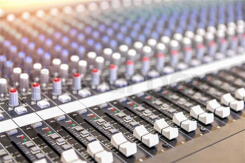 Equipment for sound mixer control, electornic device, stock photo