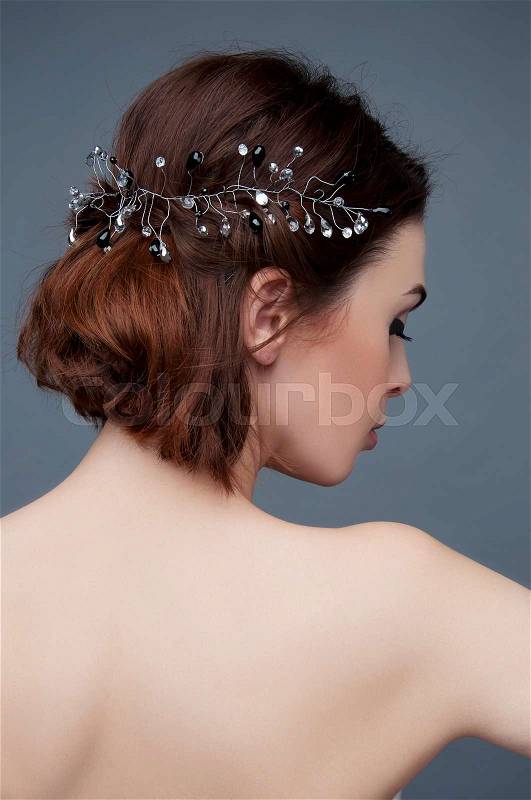 Bridal fashion. View from the back. Strapless dress with lacing, stock photo