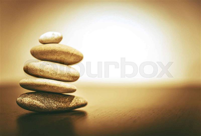 Zen Balance Stones with Copy Space Closeup Photo. Sepia Color Grading, stock photo