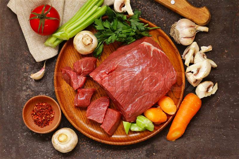 Food ingredients - meat, vegetables and spices, stock photo
