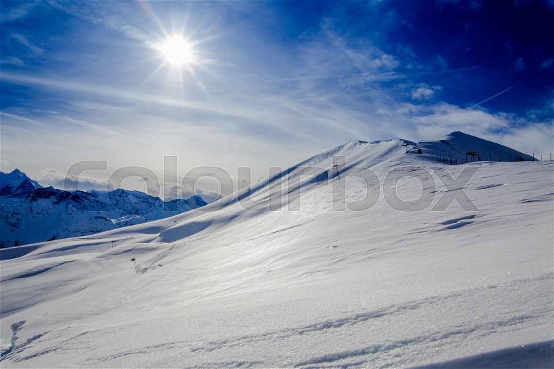 Beautiful mountain landscape. Winter mountains panorama, stock photo