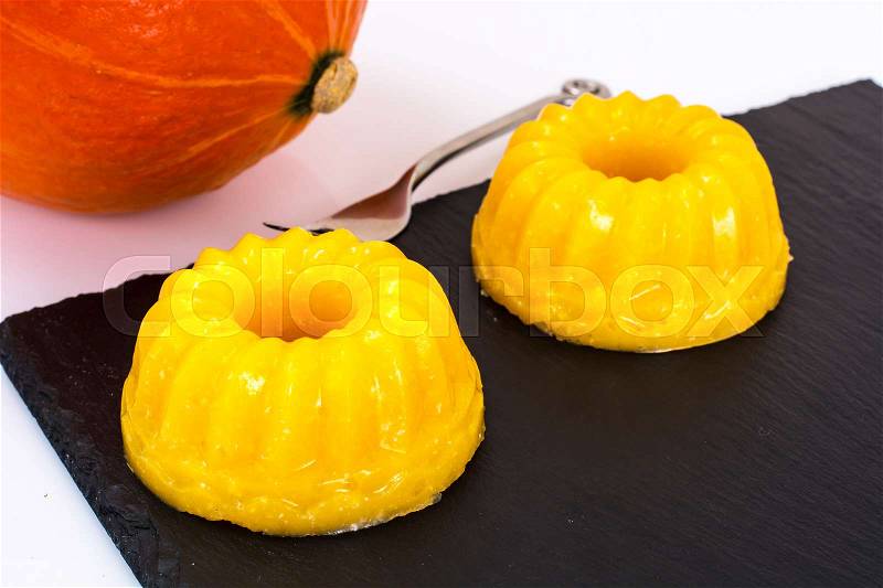 Gentle delicious sweet pumpkin jelly. Studio Photo, stock photo