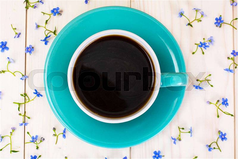Cup of Coffee with Flowers. Studio Photo, stock photo