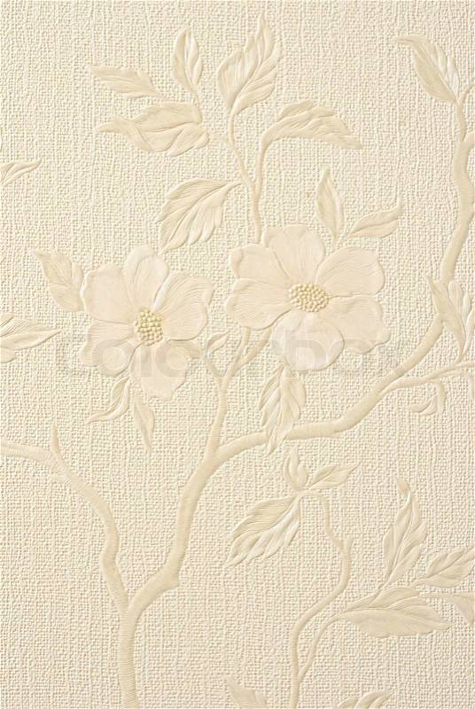 Wallpaper with flowers on a beige background, stock photo