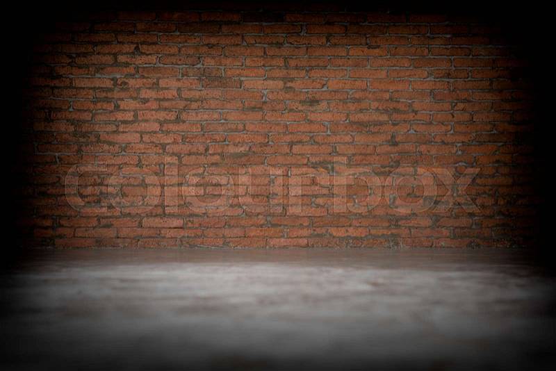 Old red brick wall and cement floor room, stock photo