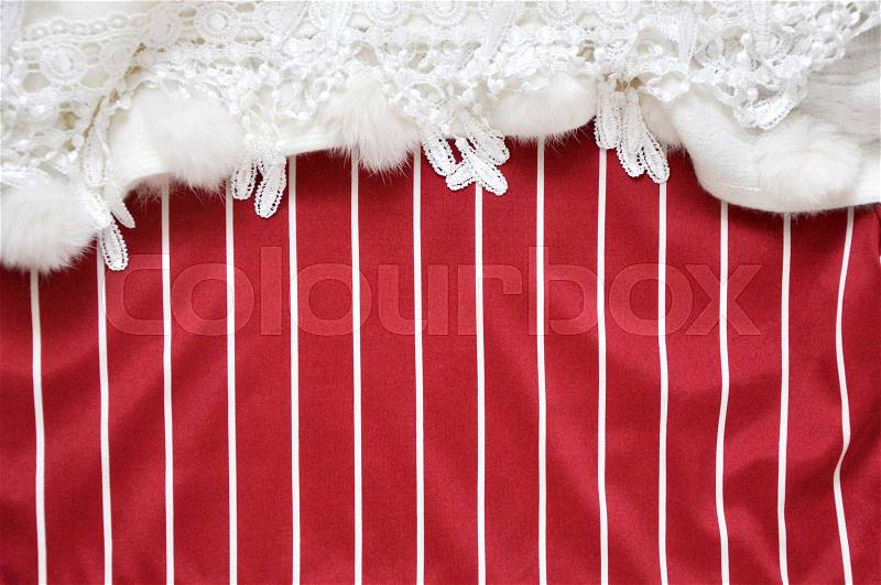 Red and white stripe copyspace decorate with white fabric on top, stock photo