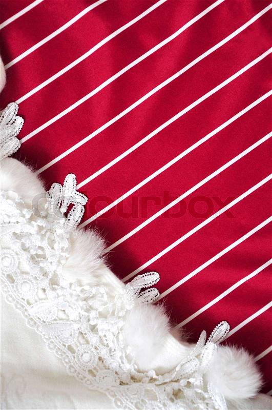 Red and white stripe for copyspace with white scarf on background, stock photo