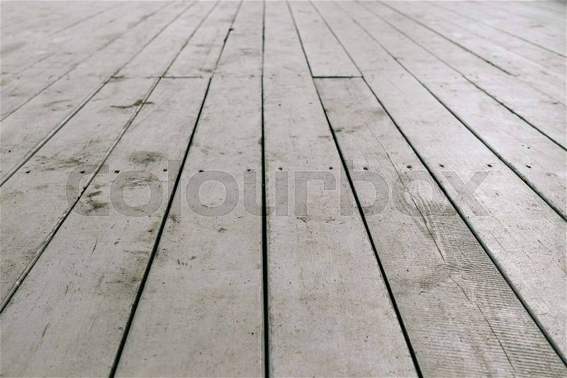 Old white wooden planks on the floor, stock photo