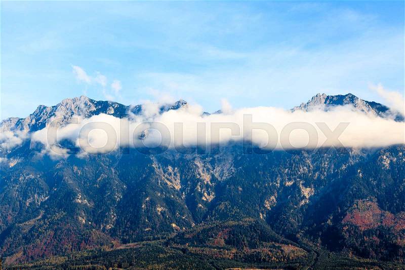 Clouds on mountain tops. Mountain landscape with clouds. mountain landscape, stock photo