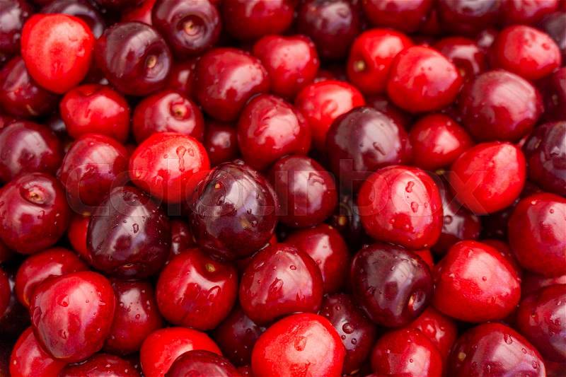 Sweet cherry background. ripe cherries, stock photo