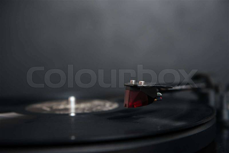 Close up photo of gramophone. photo in studio. isolated black background, stock photo