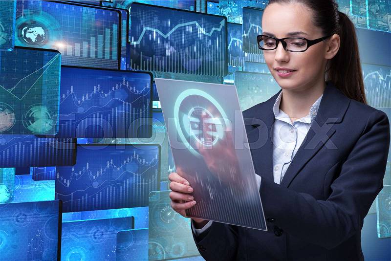 Businesswoman in data mining concept, stock photo