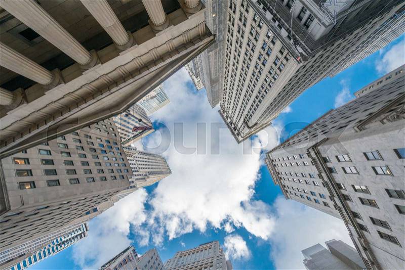 New York skyscrapers vew from street level, stock photo