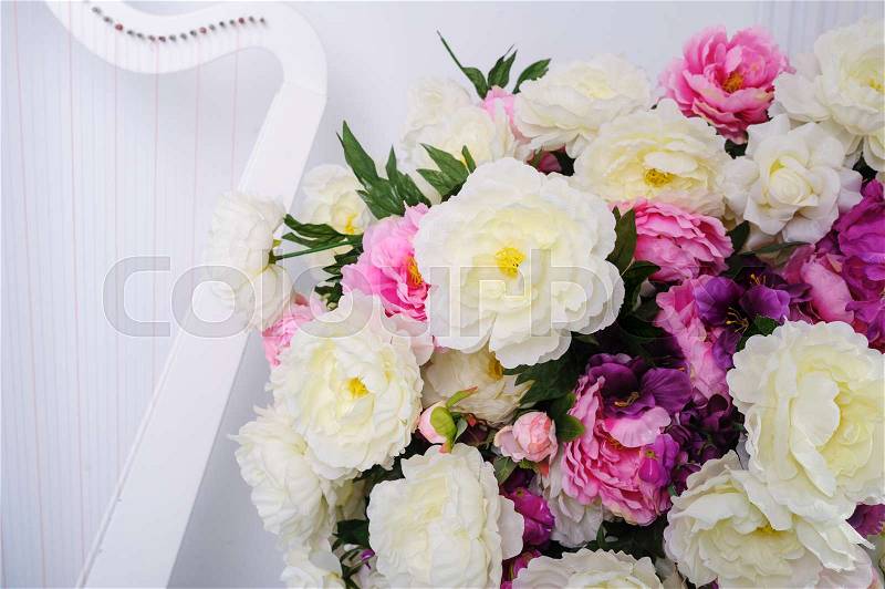 Beautiful wedding bouquet on a white background in studio, stock photo