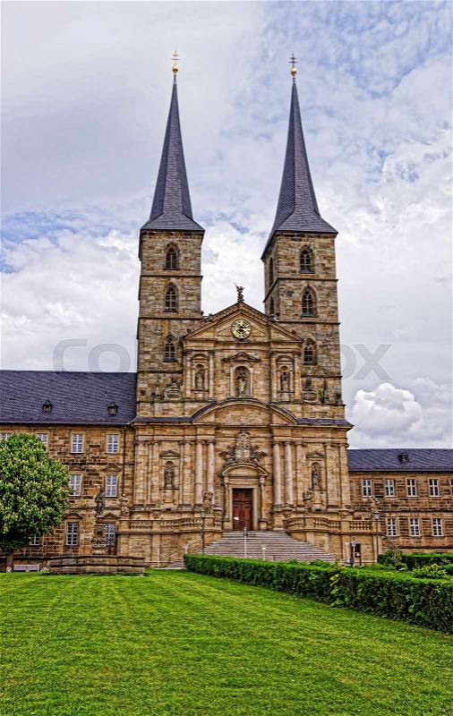 Church of Saint Michael in Bamberg in Upper Franconia in Germany. It is also called Michaelskirche. It is placed on the top of the hill, stock photo