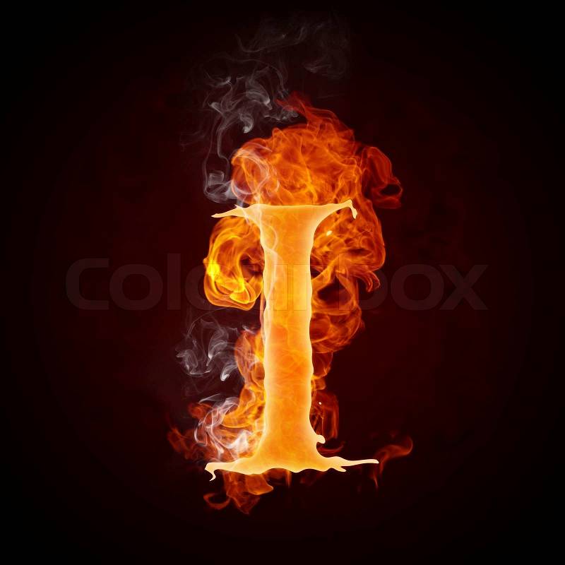 Fire Letter I Isolated On Black Background Computer Design Stock