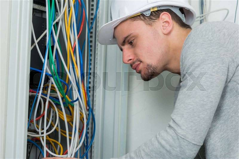 Electrician wiring, stock photo