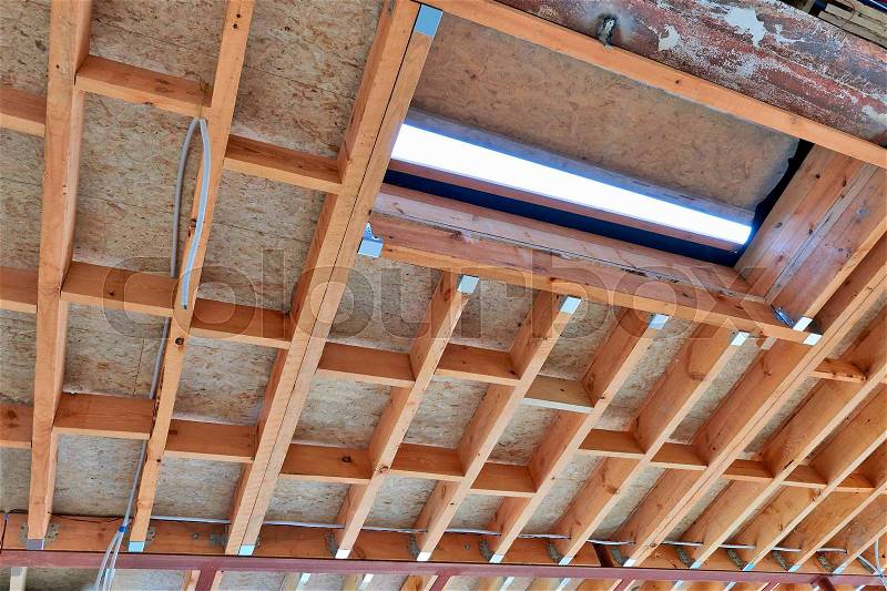New frame for ceiling roof in construction Ready for completion, stock photo