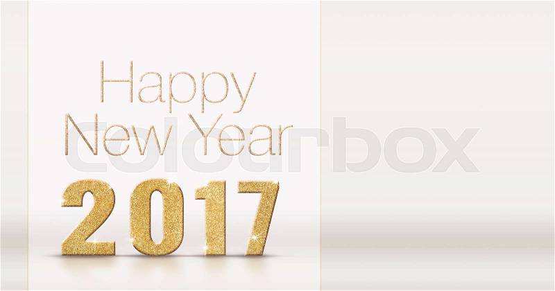 Happy new year 2017 gold glitter texture on white studio room background,Mock up template for adding your contents (3d rendering), stock photo