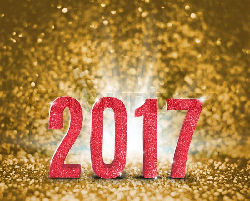 2017 new year with gold glitter texture with white explore light on golden sparkling background,Holiday Concept (3d rendering), stock photo