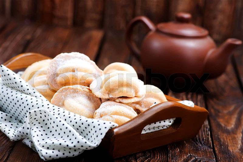 Sweet baking with cream and sugar powder, stock photo