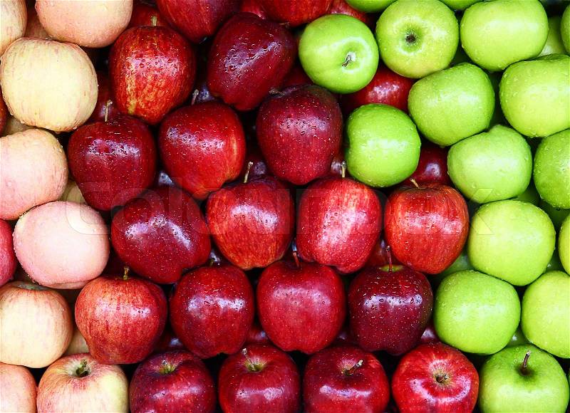 Delicious Assortment Of Red Green Apples On Sale, stock photo
