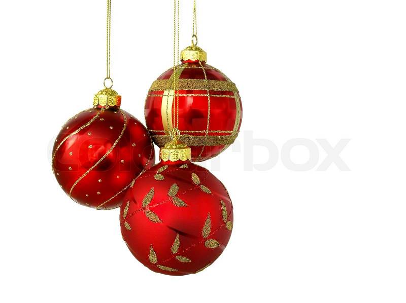 Red Christmas balls, isolated on white background  Stock 