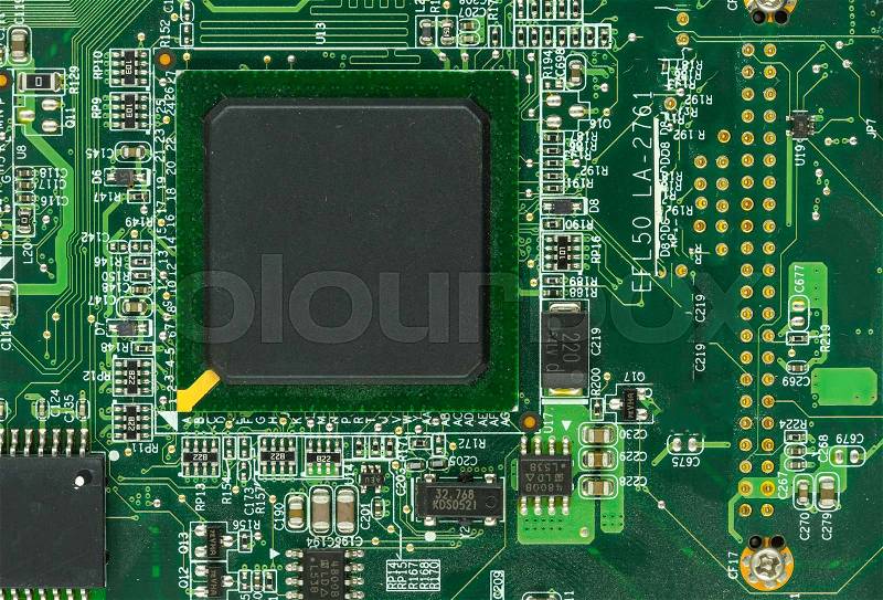 Face of mainboard and cpu chipset on macro - can use to display or montage on products, stock photo