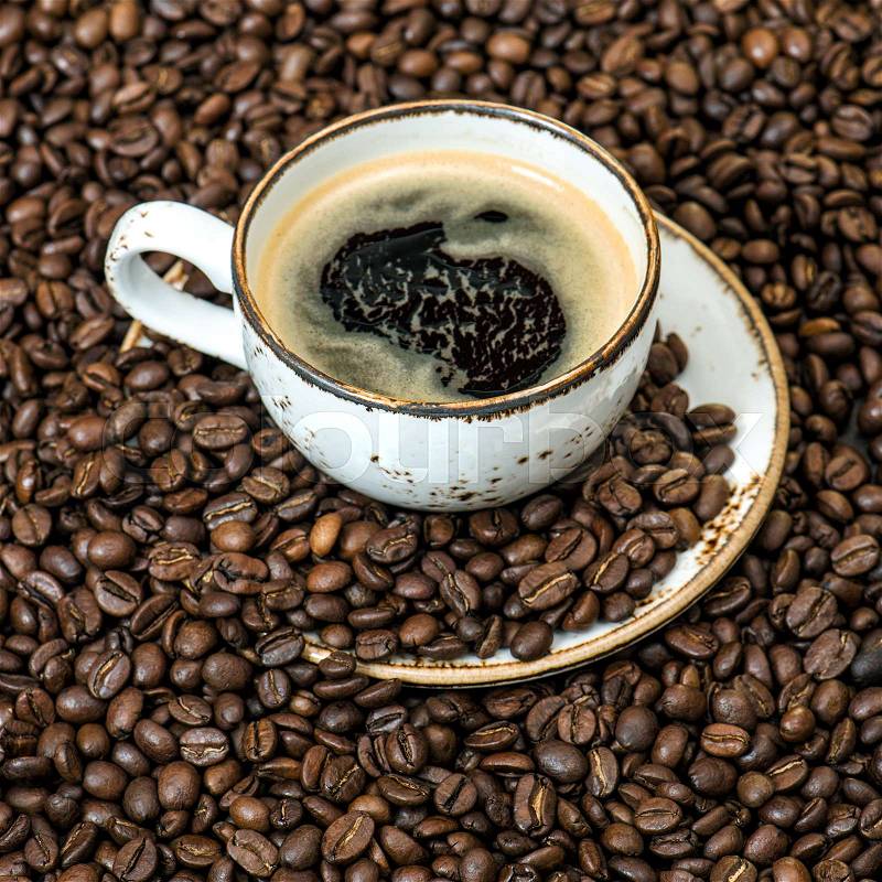 Black coffee beans background. Food drink, stock photo