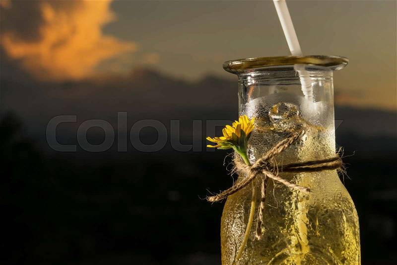 Abstract cloes-up welcome drink on evening sunset - can use to display or montage on product, stock photo