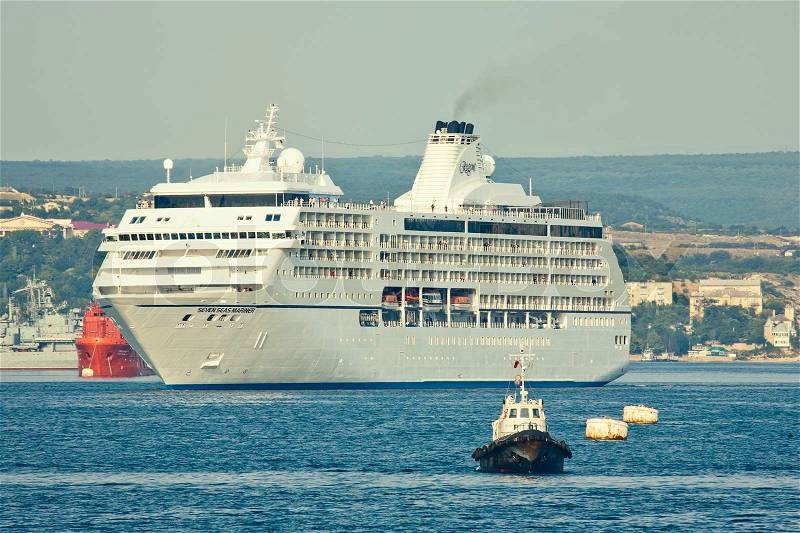 Passenger ship Seven Seas Marine. leaves Sevastopol bay, stock photo