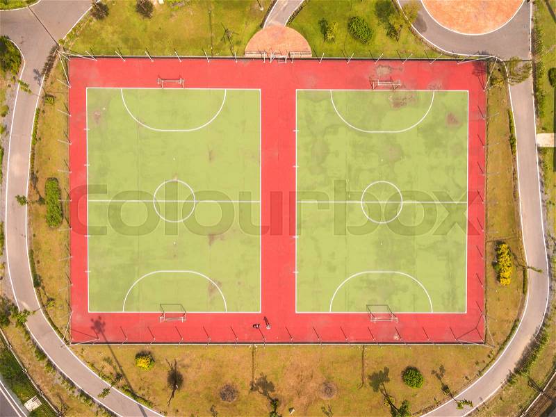 Top view over outdoor sports court, Shot from drone, stock photo