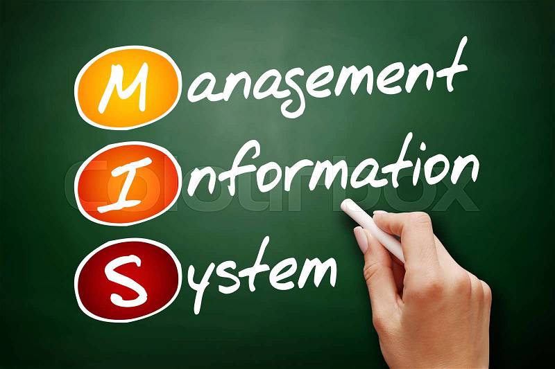 Hand drawn MIS Management Information System, technology business concept on blackboard, stock photo