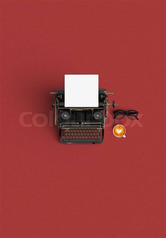 Vintage typewriter and vintage camera and coffee on the wood background vintage color tone, stock photo