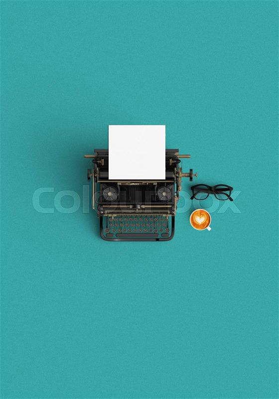 Vintage typewriter and vintage camera and coffee on the wood background vintage color tone, stock photo