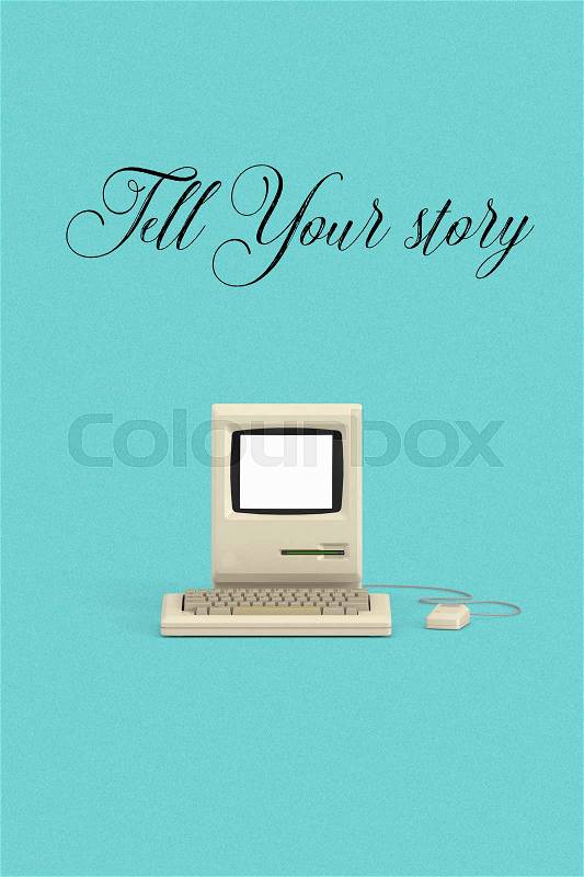Vintage computer desktop on color background, stock photo