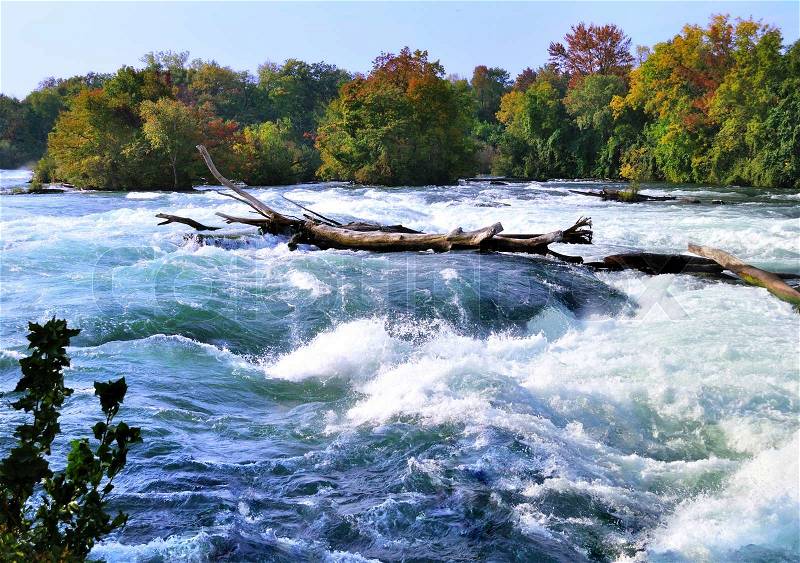 Mountain river rapids in autumn, stock photo