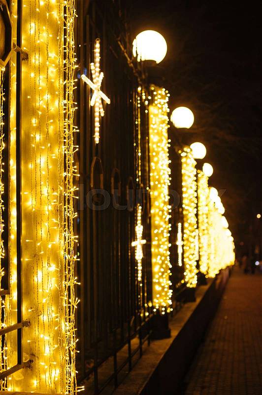 Night light illumination decor for Christmas in the Park, stock photo