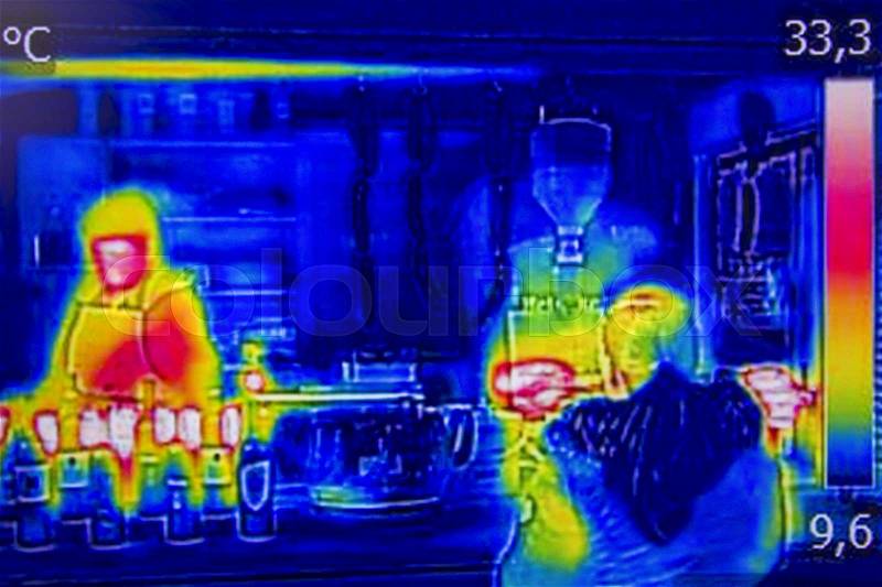 Infrared Thermal image street stand selling food, stock photo