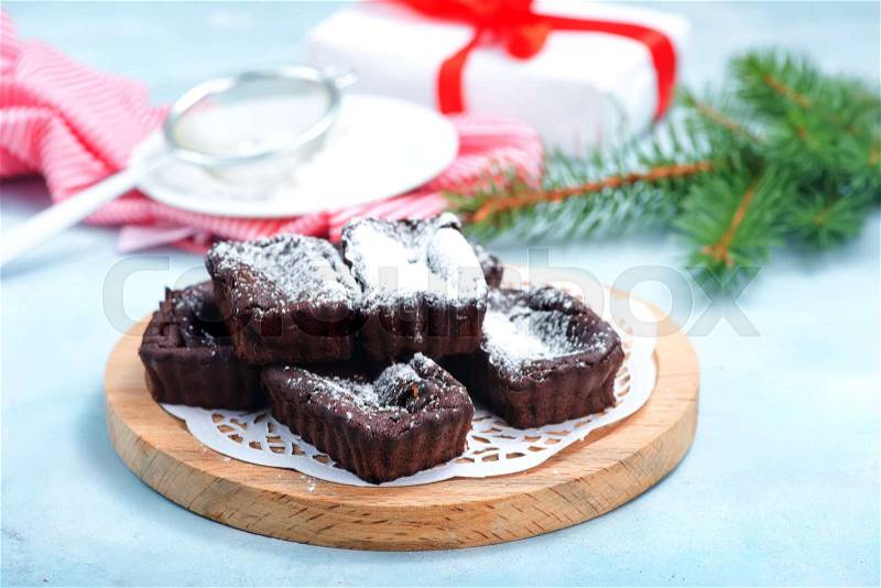 Sweet cake for christmas dinner, christmas cake with chocolate, stock photo