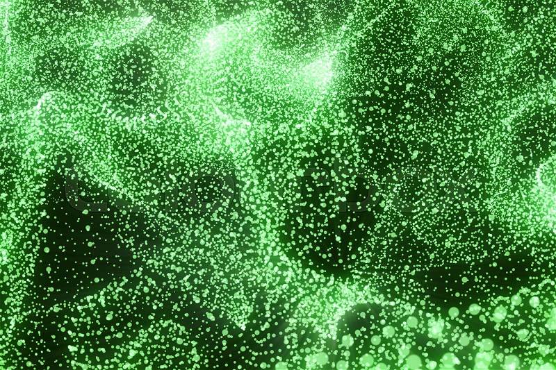 3d rendering Hi-tech digital terrain, green abstract space on dark background with connecting dots and lines, stock photo