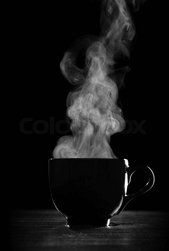 Black coffee cup with steam, stock photo