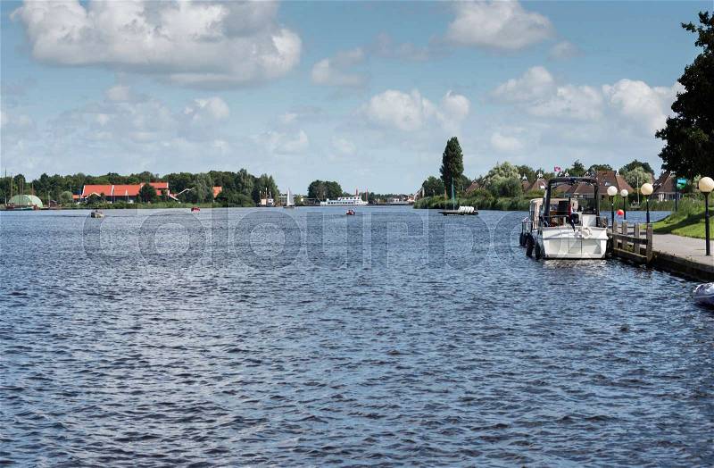 Princess Margriet canal with boats and yacht, stock photo
