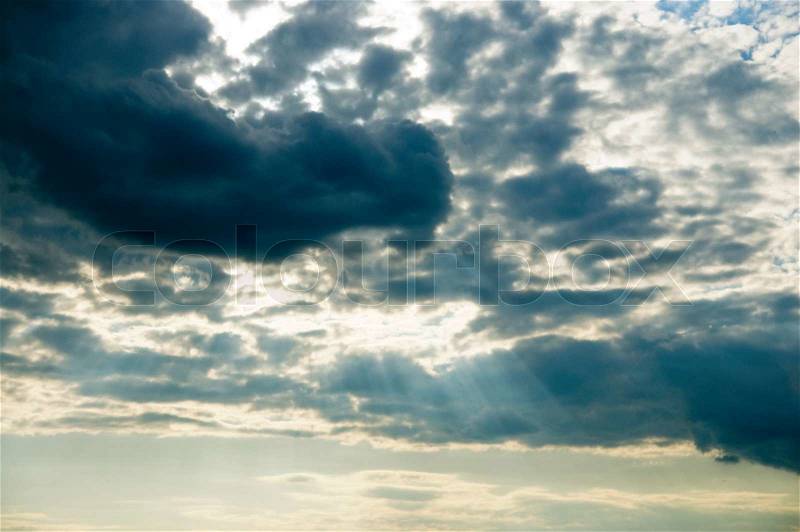 Fine evening glow under low clouds, stock photo