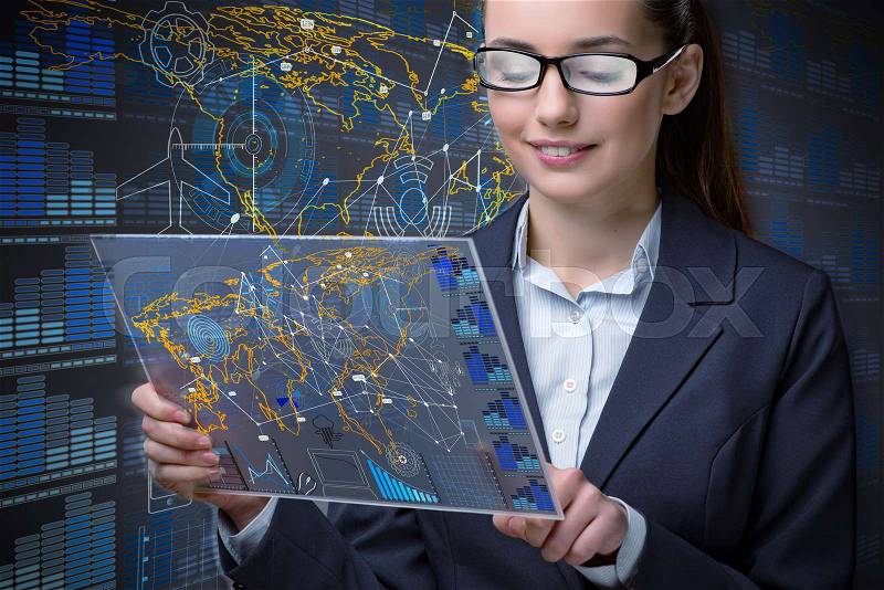 Businesswoman in data mining concept, stock photo