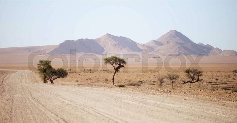 Gravel road in Namibia, stock photo