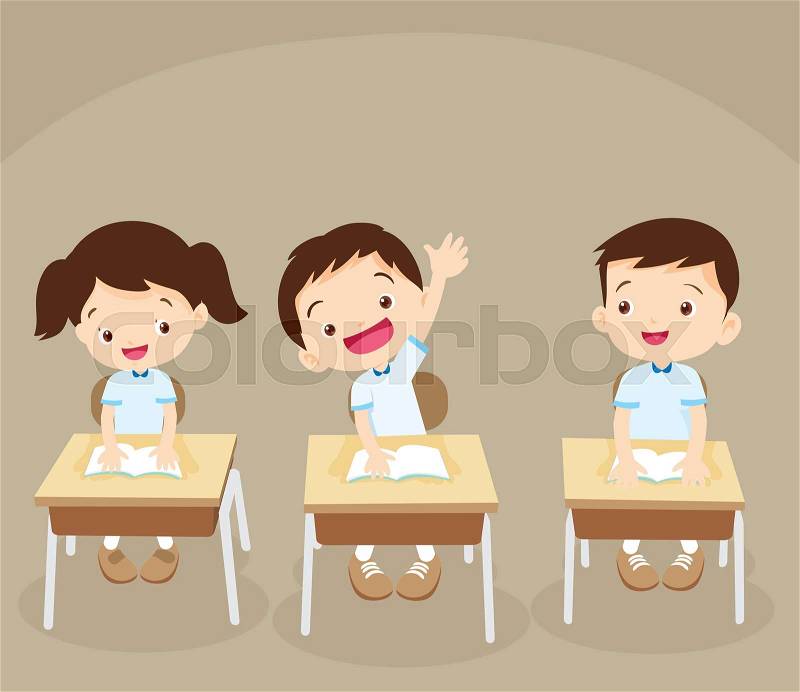 Children Sitting At School Desk And Stock Vector Colourbox