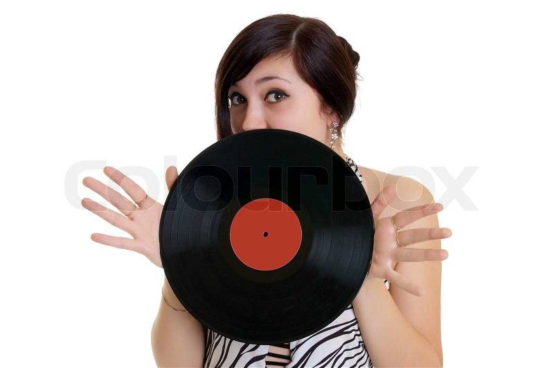 Good girl with vinyl disc, stock photo